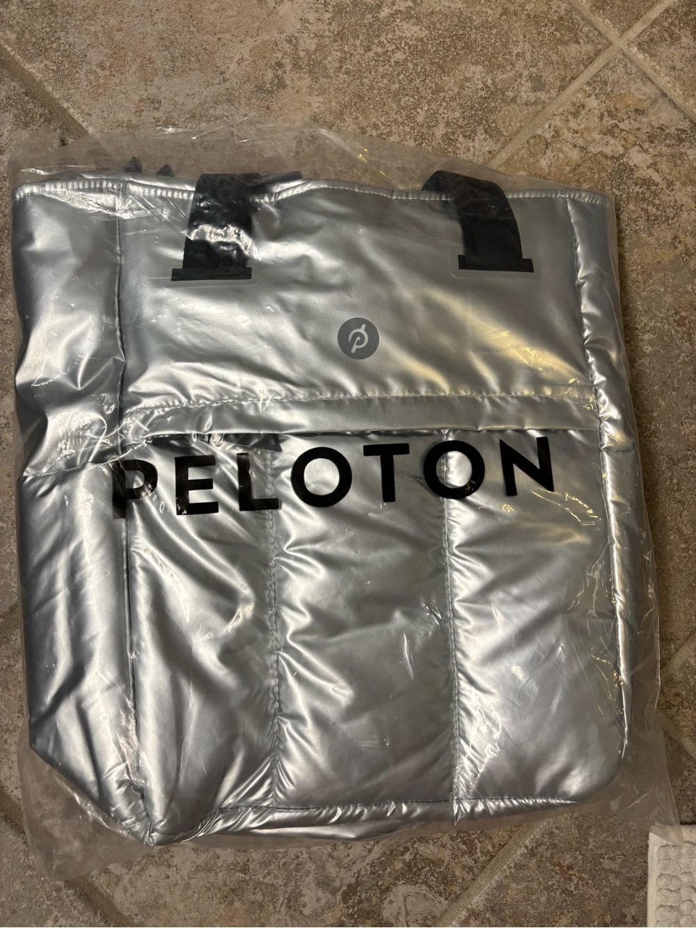 Peloton Metallic Silver Quilted Laptop Tote NWT